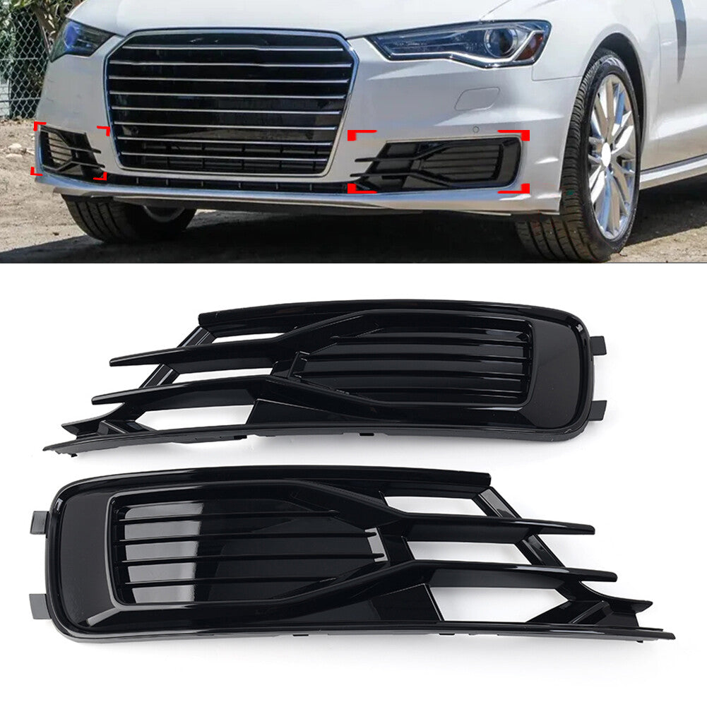 Black Front Lower Bumper Grille Fog Light Grill Cover for Audi for A6 C7 2014-2018