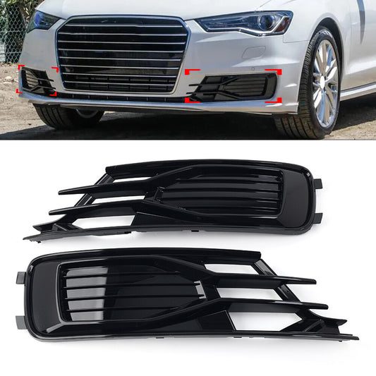 Black Front Lower Bumper Grille Fog Light Grill Cover for Audi for A6 C7 2014-2018