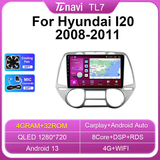 Android Auto CarPlay Screen for Hyundai I20 2008-2011 Car Stereo Radio GPS Navi