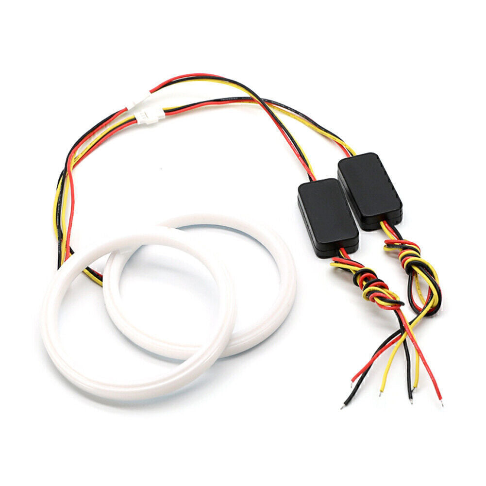 90MM White Amber Switchback LED Angel Eyes Halo Rings Car Headlight Retrofit