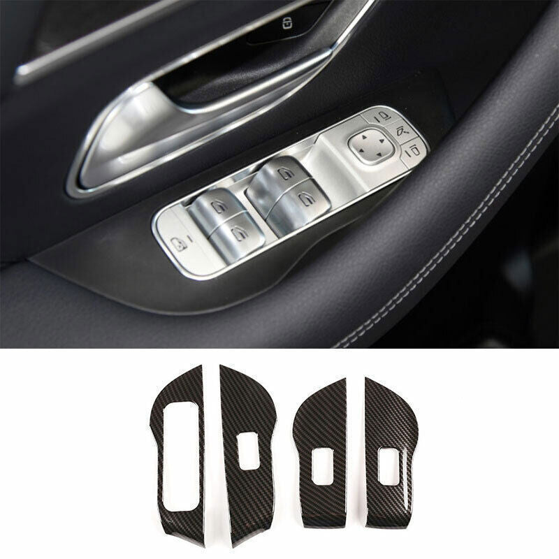 for Benz GLE GLS 2020-23 Carbon Fiber Look Window Lock Lift Panel Frame Trim 4P
