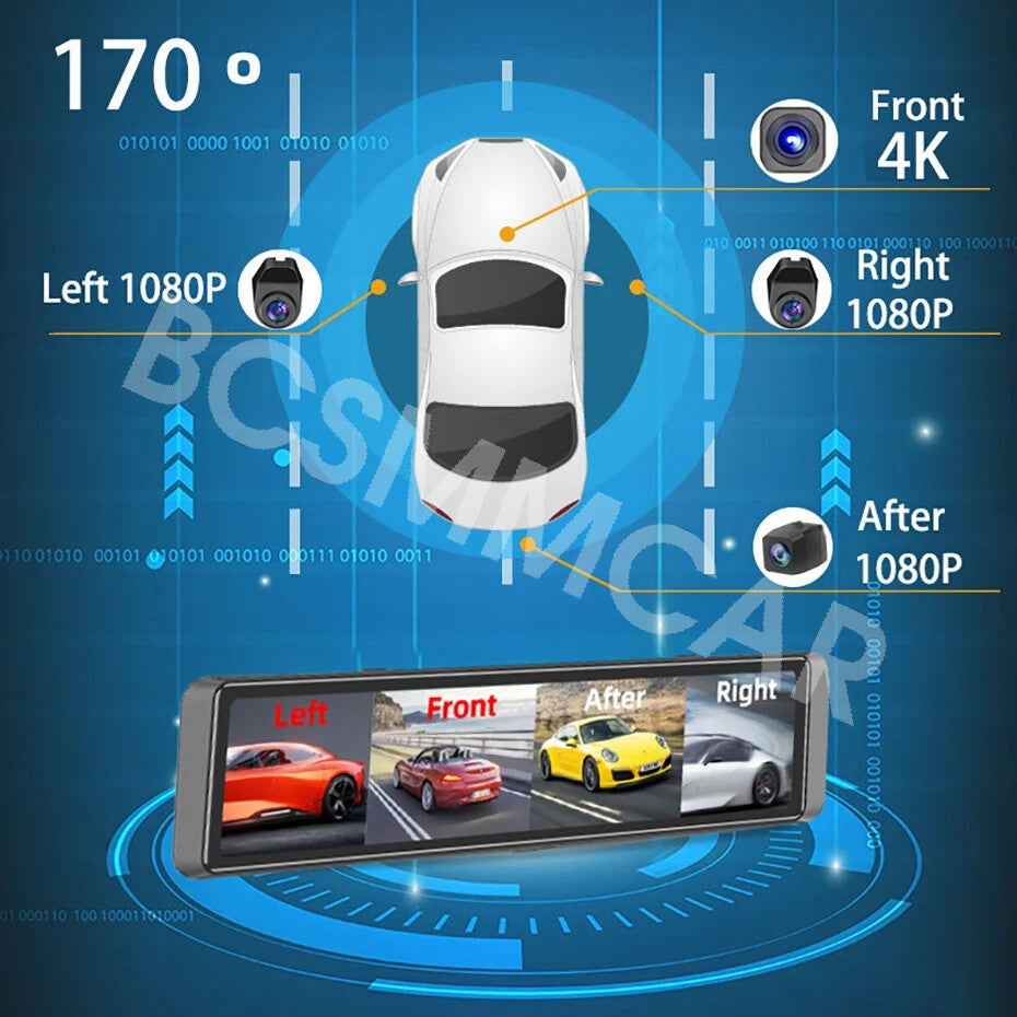 12 WIFI 4CH Car GPS Rearview Mirror Dash Cam Recorder Touch Screen Night Vision