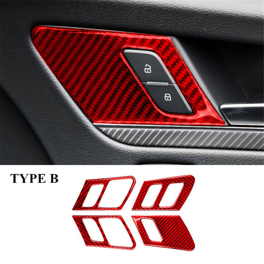 4X for Audi Q5 Red Carbon Fiber Interior Door Handle Cover Trim Type B 2018-2021