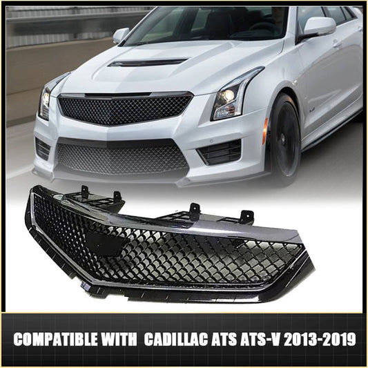 for Cadillac ATS-V 2013-2019 Glossy Black Front Upper Bumper Mesh Grill Grille