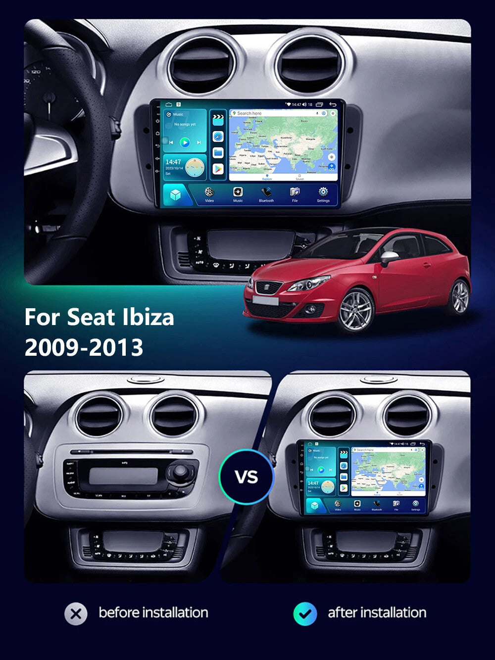 for Seat Ibiza 6j MK4 2009-2013 GPS Android Auto CarPlay Car Radio Stereo Screen