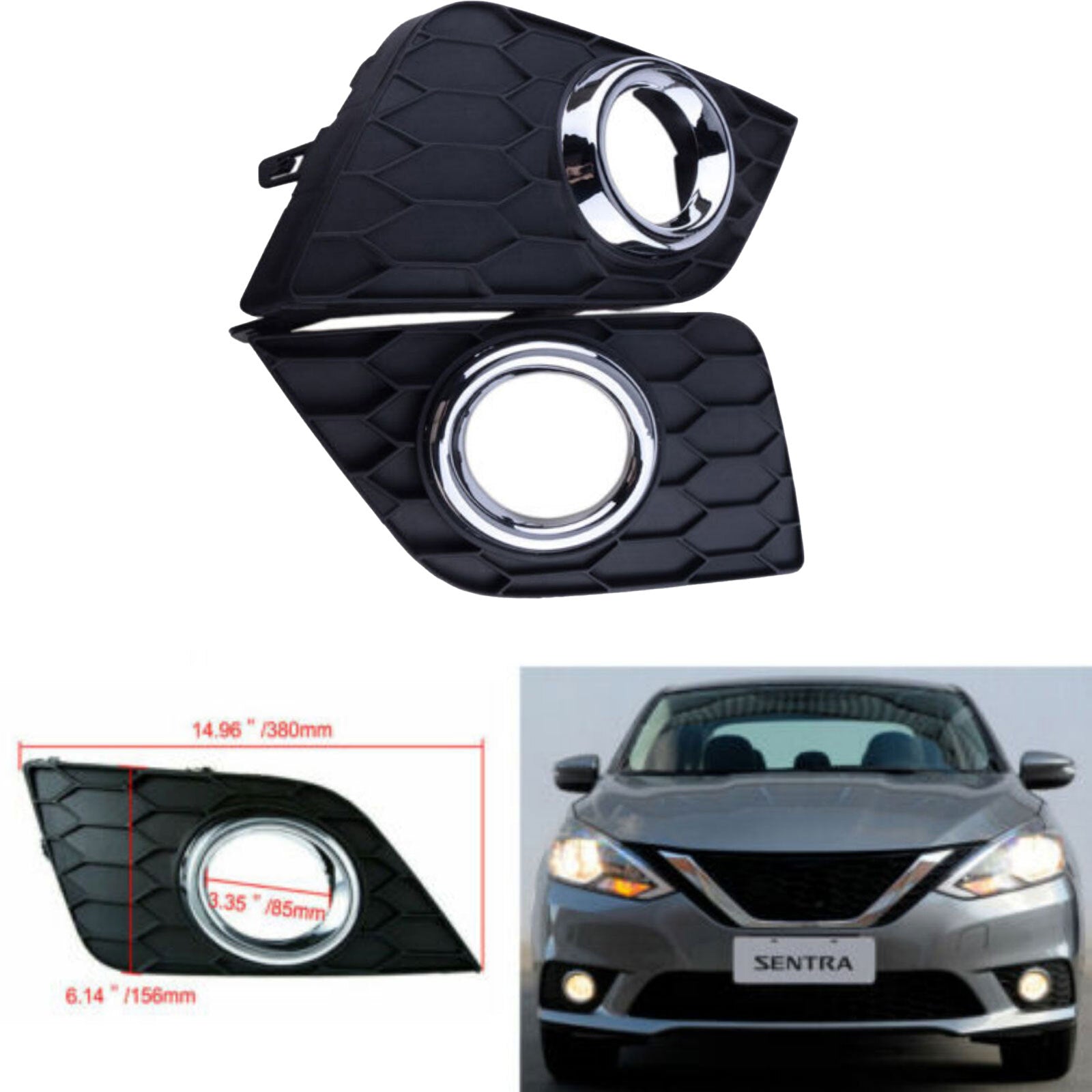 1 Pair Front Fog Lights Lamp Kit Bumper Cover Trim fit for Nissan Sentra 16-19 AT
