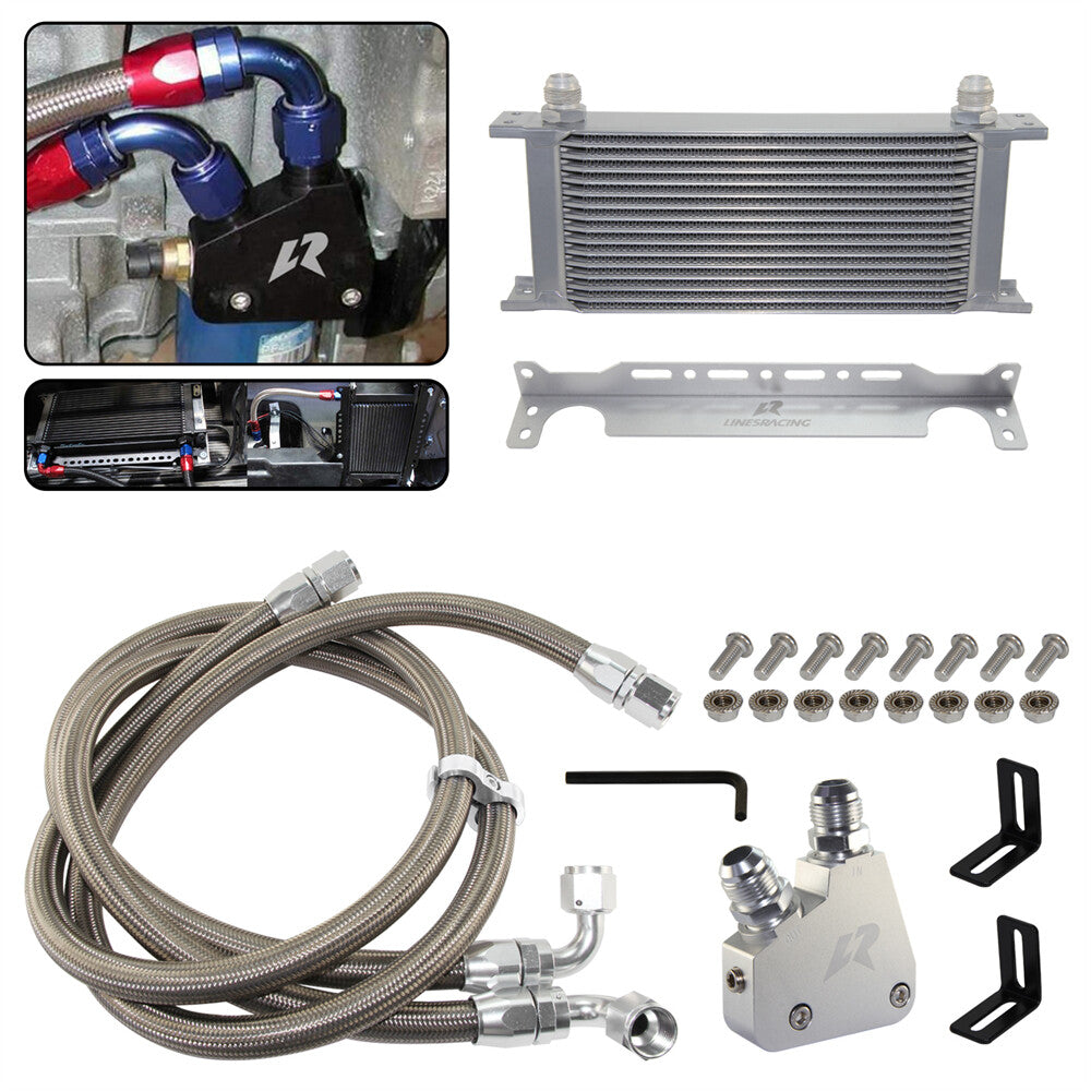 16 Row Engine Oil Cooler Kit For LS1 LS2 LS3 LS6 LS7 4.8L 6.0L 6.2L GM CK Silver