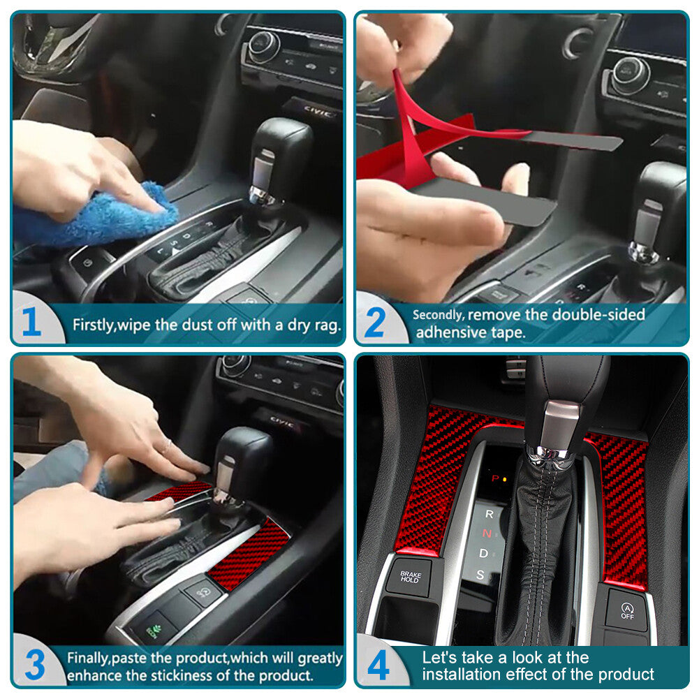 10Pcs Red Carbon Fiber Gear Shift Panel Cover Trim for Hyundai for Elantra 2016-2018