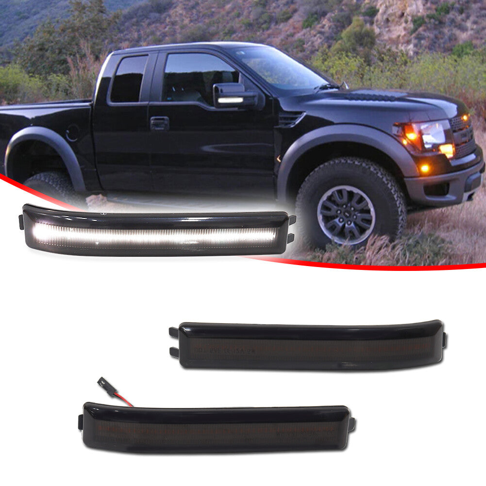 Suitable for 09-14 for Ford F150 Smoked Lens White LED Lights/Side Mirror Rotating Signal Lights