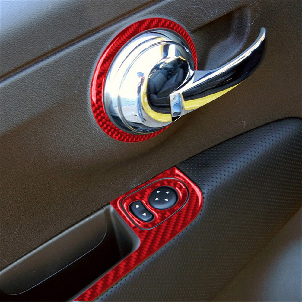 5x Red Carbon Fiber Interior Door Control Kit Cover Trim For 2012-2015 for Fiat 500