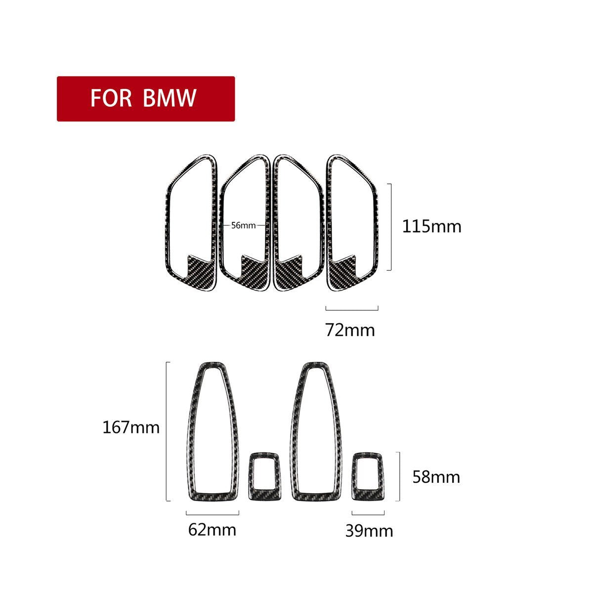 Carbon Fiber Door Handle Bowl Window Lift Trim for BMW 3 4 Series F30 GT 2013-19