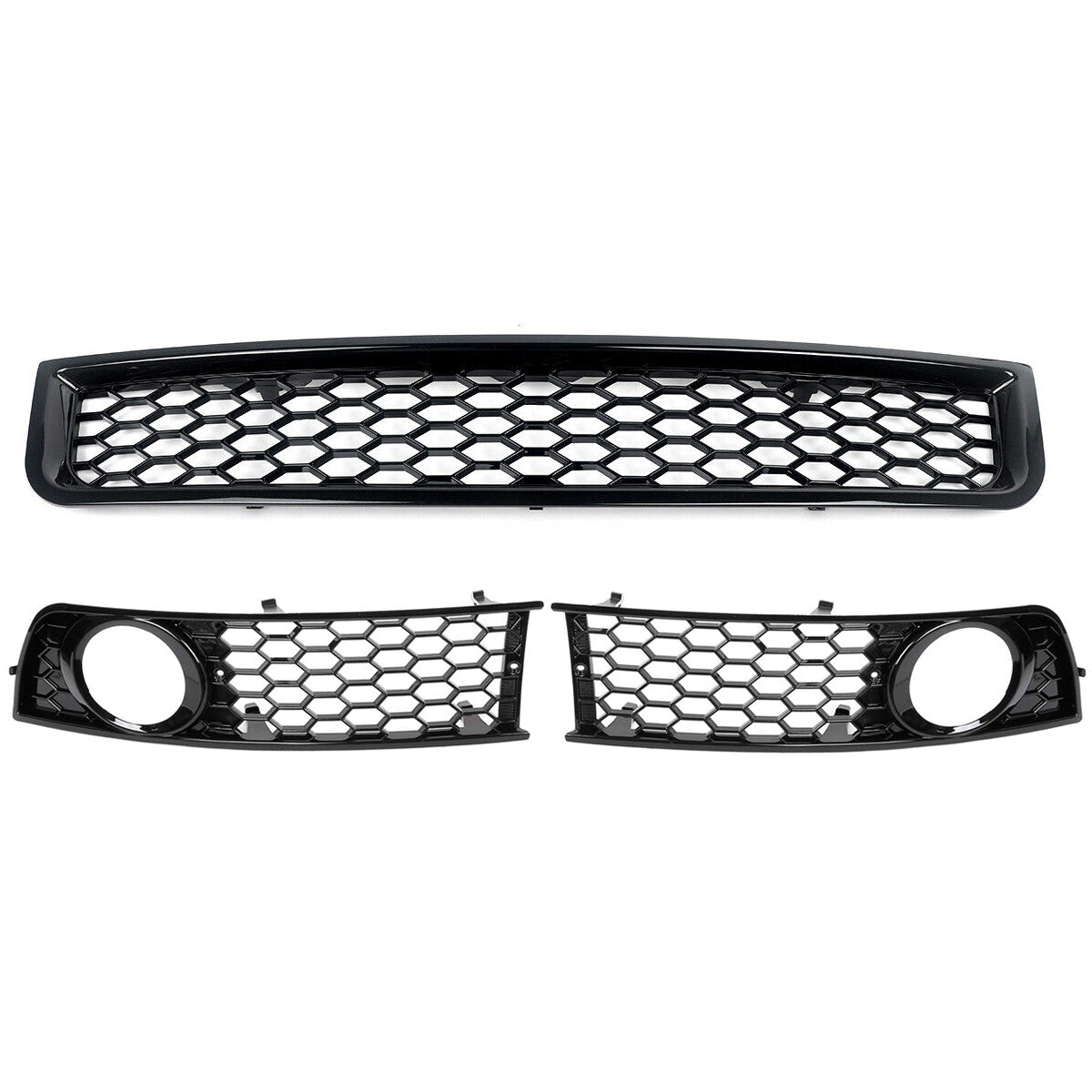 3-piece front lower grille + fog light grille trim set suitable for 2002-05 for Audi A4 B6 sedans - protective cover