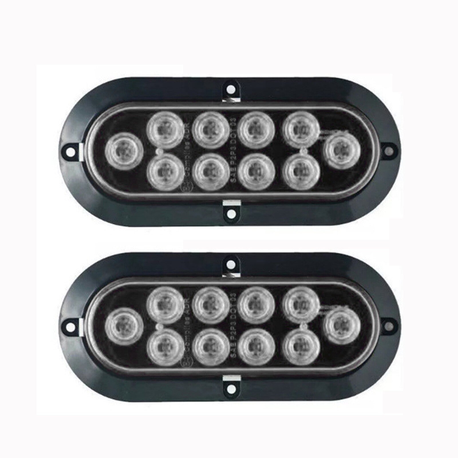 2 White 6-inch oval LED taillights surface-mounted truck trailer spare reverse AT