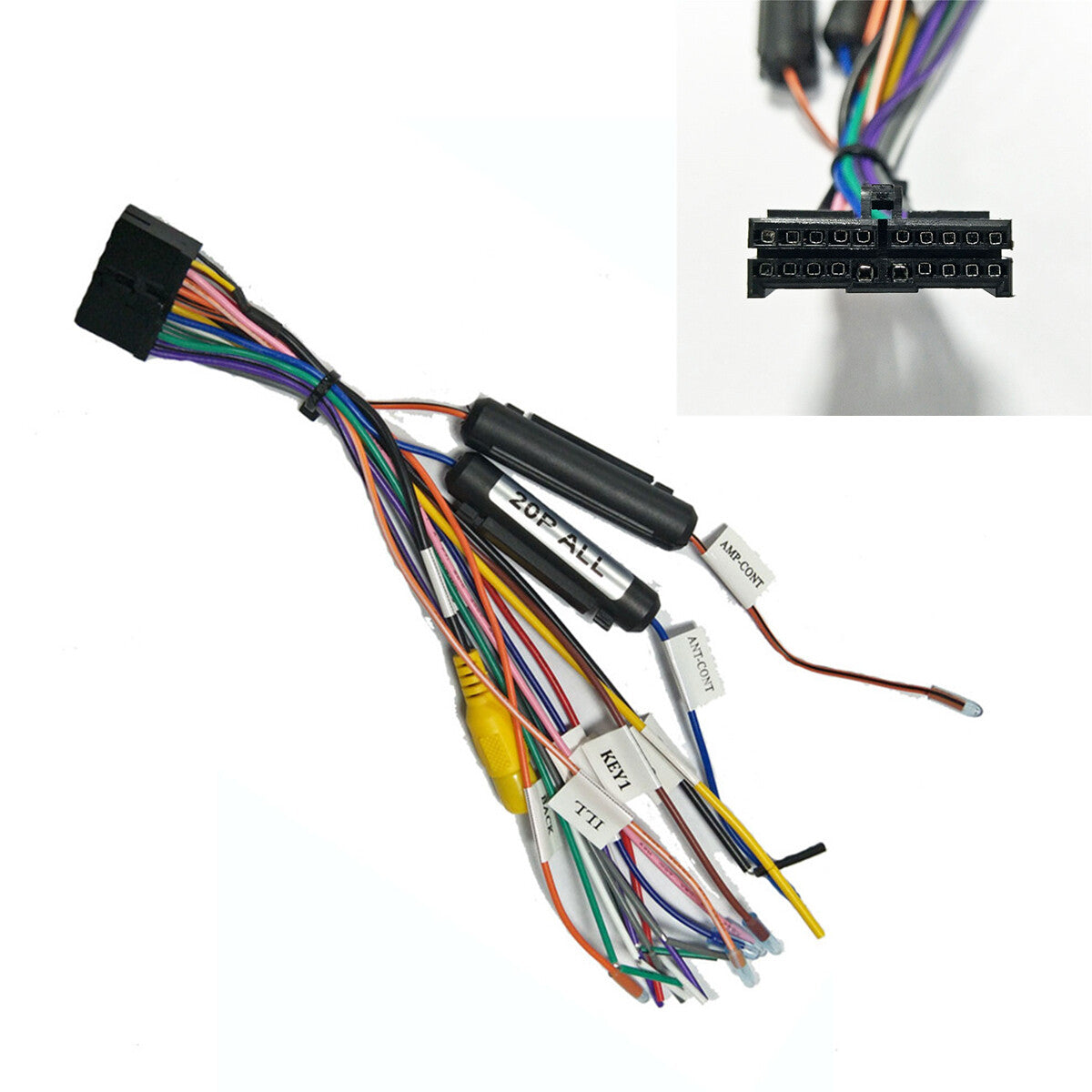 Universal 20PIN Car Stereo 1/2DIN Android Radio Wiring Harness Connector Adapter