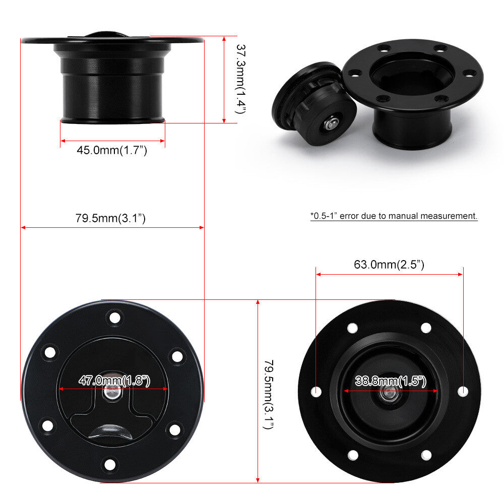 Car Stainless steel Fuel Filler Neck Up Gas Flush Mount Universal W/ 6 Holes BK