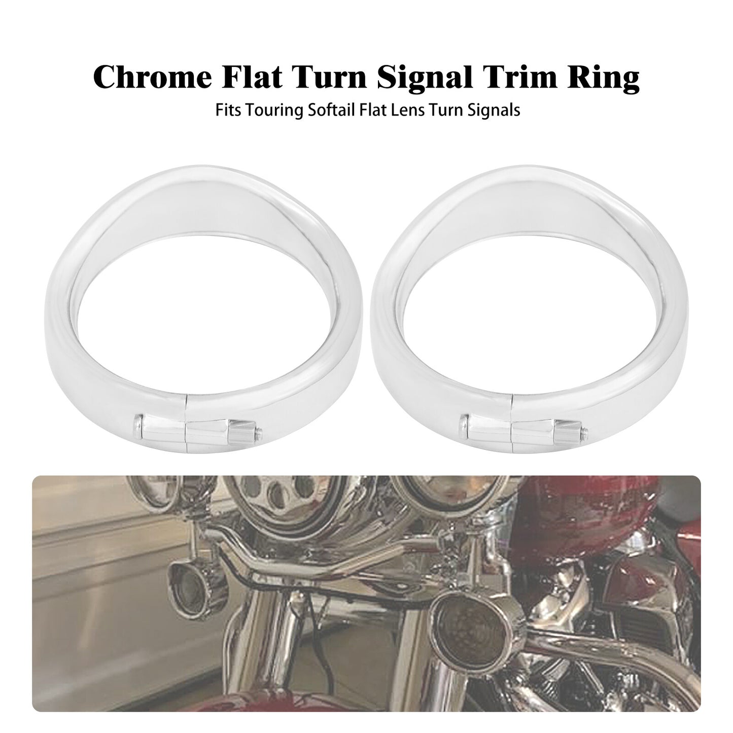 Visor Style Turn Signal Chrome Trim Ring w/ Rubber Ring Fit for Harley Softail