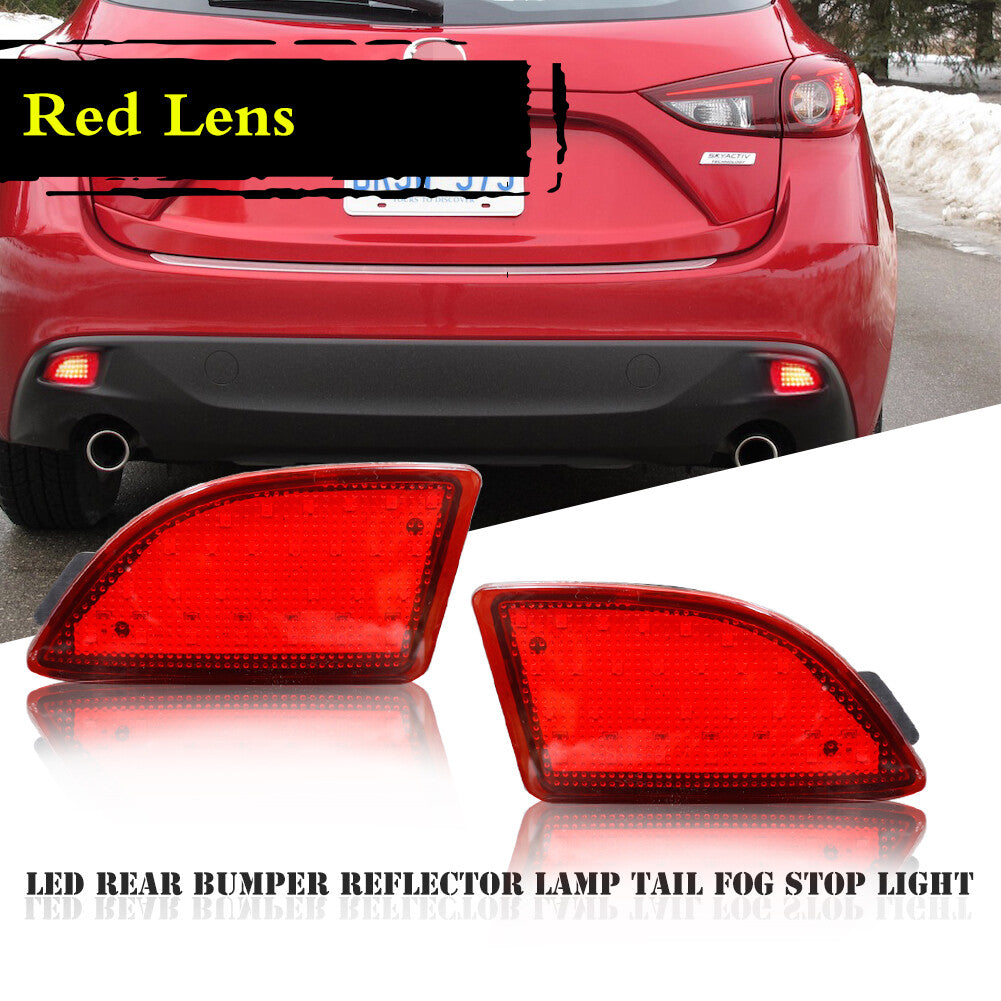 Red Lens Rear Bumper Reflector Red LED Tail Brake Light Kit for Mazda 3 Axela