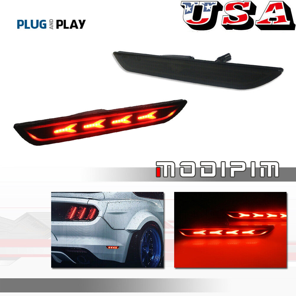 Two left + right LED rear red side marker lights for 2015-2020 for Ford Mustangs.