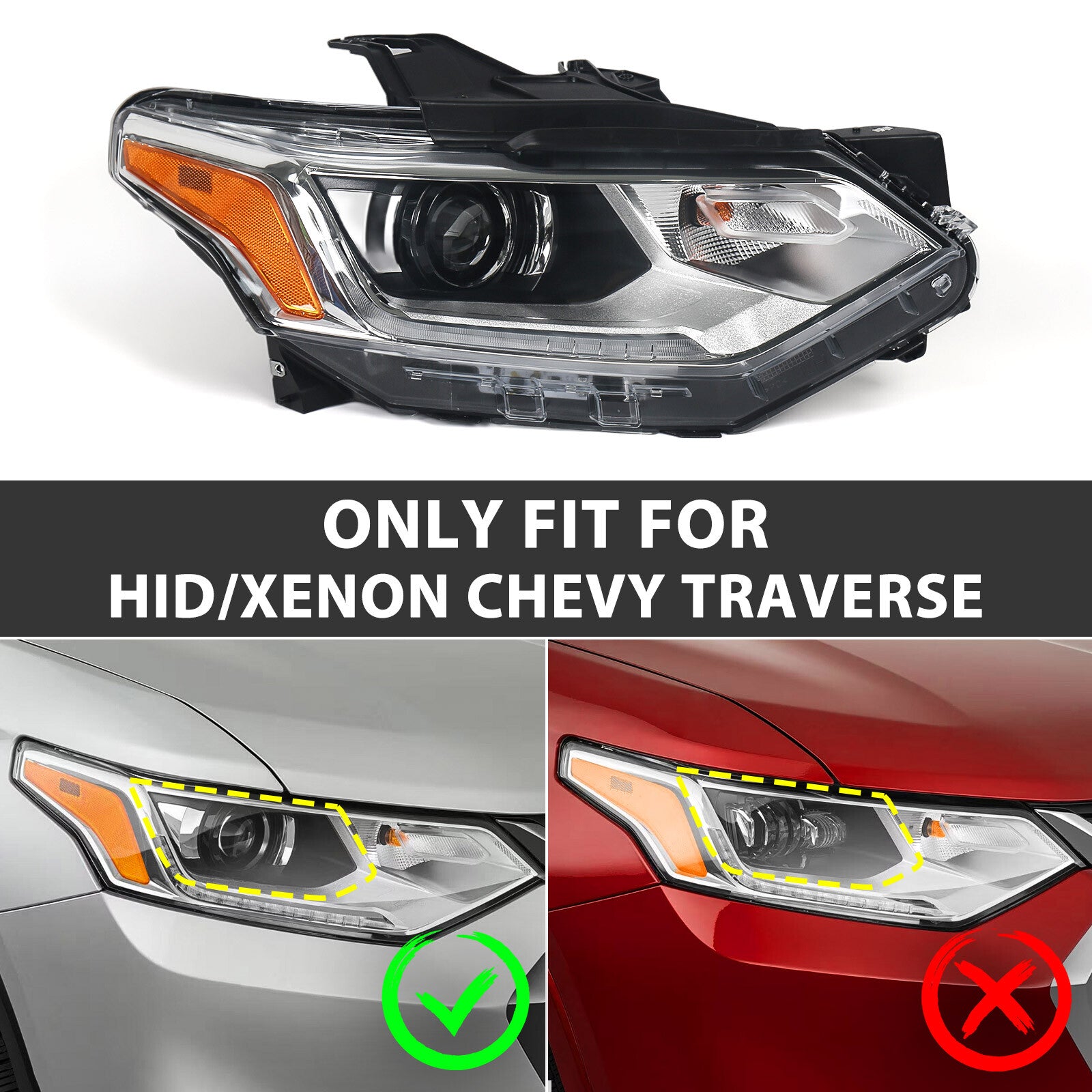 For 2018-2021 for Chevy Traverse HID/Xenon LED DRL Projector Headlight Passenger RH