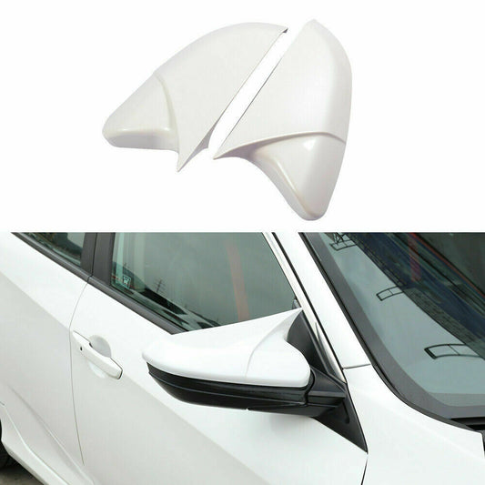 2White OX Horn RearView Mirror Protective Cover Trim for Honda for Civic 2016- 2021