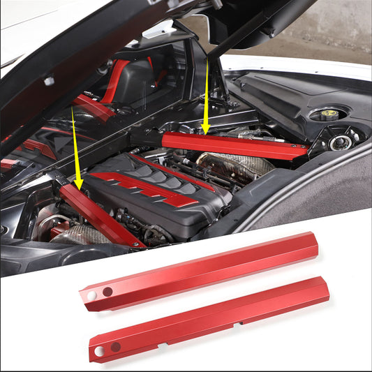 Aluminum red engine crossbar dress panel trim for Corvette C8 2020 - 2023 2 pieces
