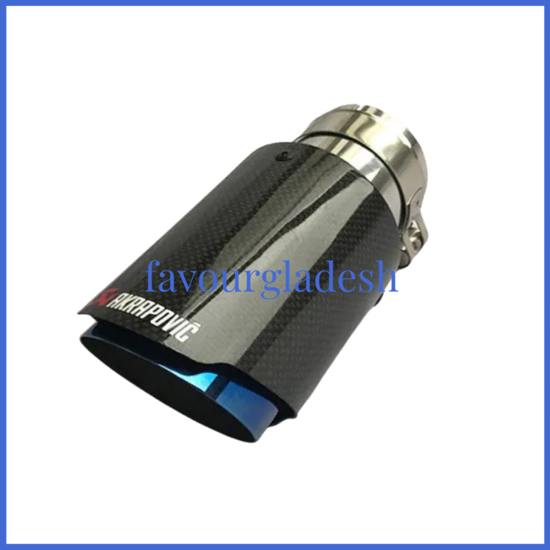 1X 2.5 63mm  3.076mm Akrapovic Glossy Carbon Fiber Exhaust tip Blue End pipe