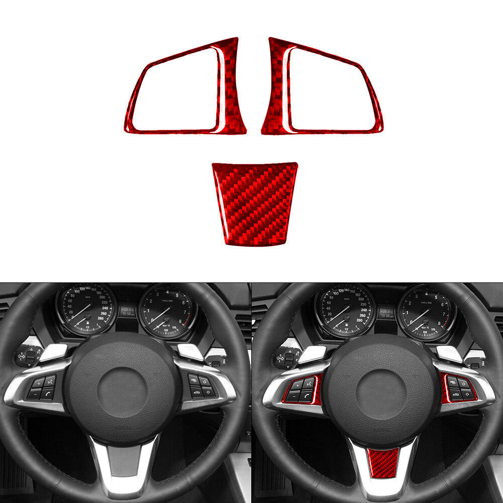 3Pcs Red Carbon Fiber Steering Wheel Set Cover Trim for BMW Z4 E89 2009-2016