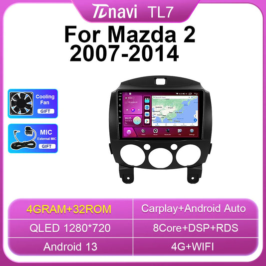 for Mazda 2 2007-14 GPS CarPlay Car Radio Android Auto Multimedia Stereo Screen
