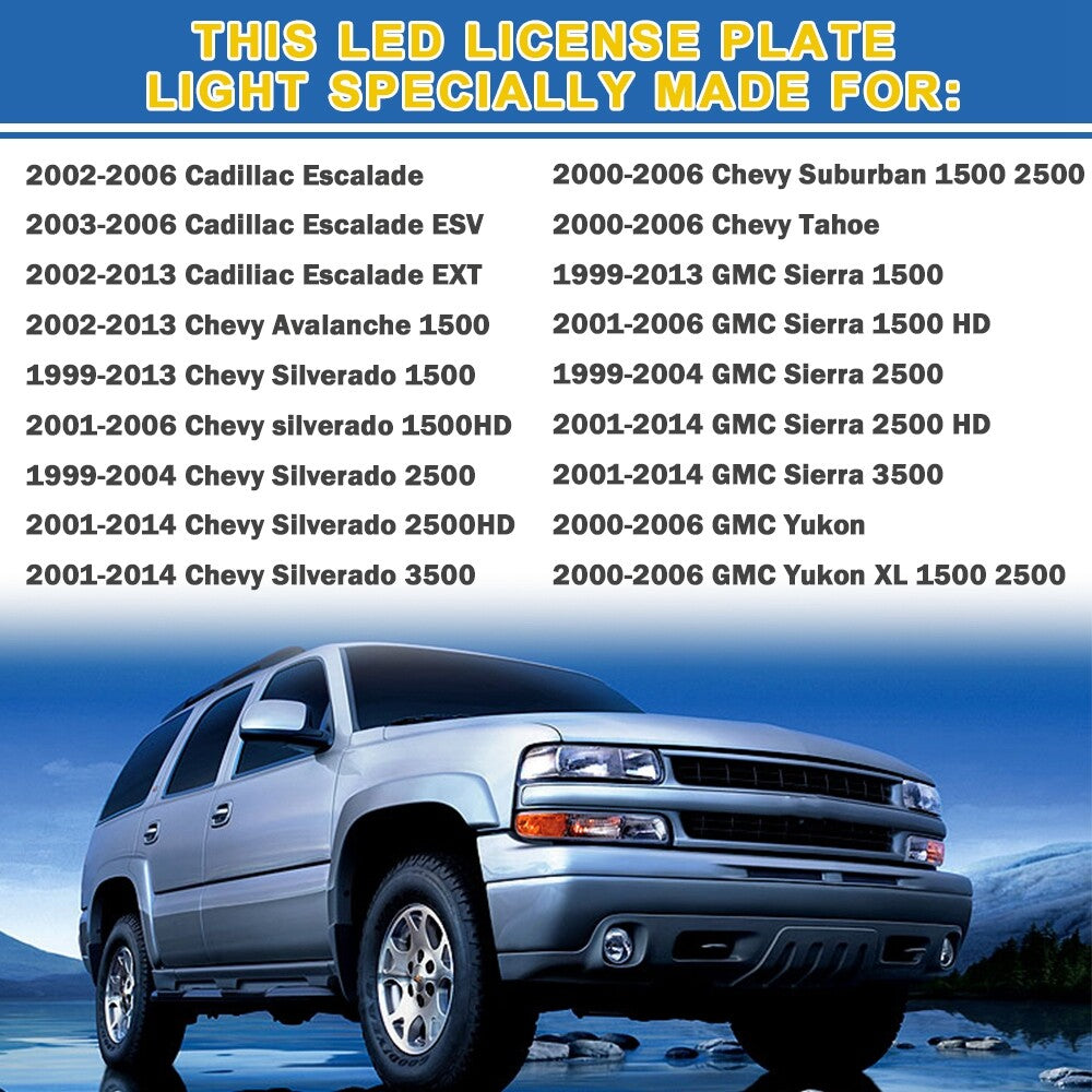2LED License Plate Light Tag Lamps for Chevy Silverado 1500 2500 3500,Suburban