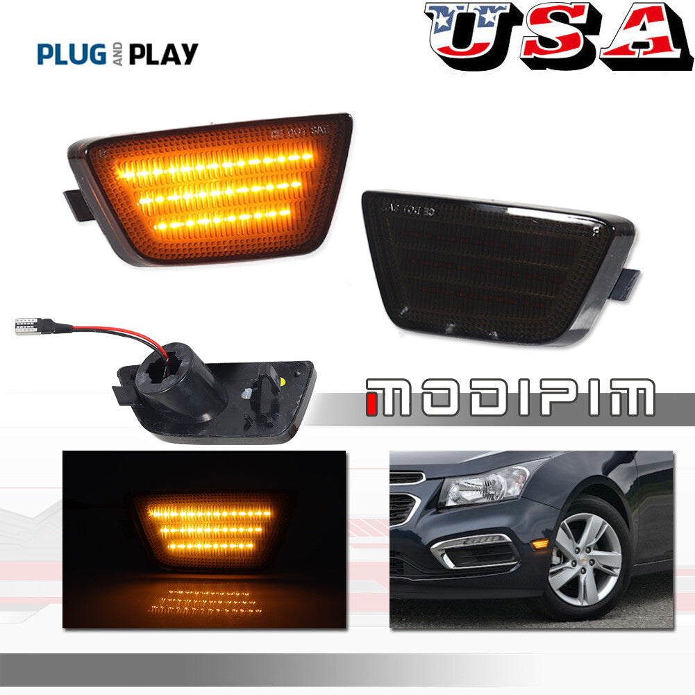 Two front bumper smoked amber side marker lights for 2011-2015 for Chevrolet for Cruze .
