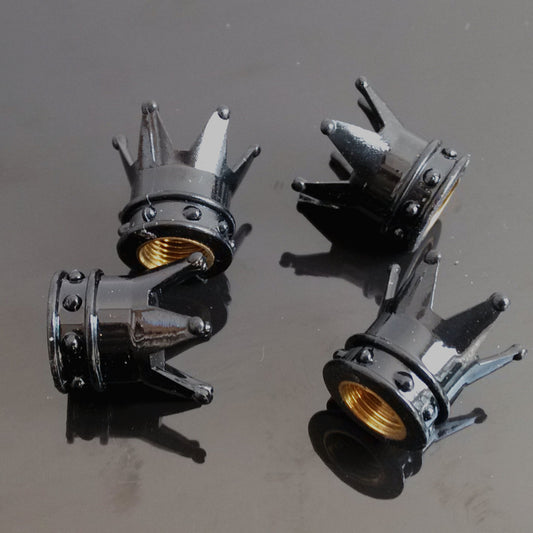 4x Black kings Crown Tyre Tire Wheel Valve Stems Air Dust Cover Cap