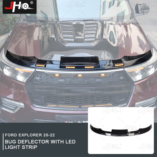 Hood Deflector Guard Bug Shield Bonnet Protector W/ LED Light for Ford Explorer