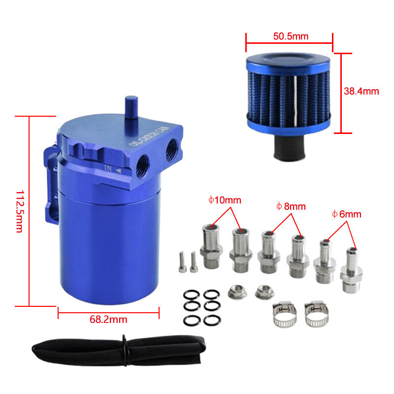 Car Oil Catch Can Kit Reservoir Tank 300ml w/Breather Filter3/8 Fule Line Blue