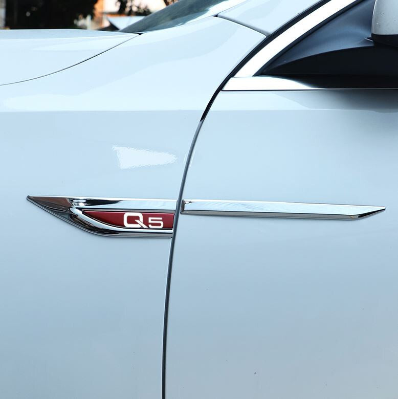 for Audi S5 hooded badge decal front Bonnet grille badge logo matte black with red accents.