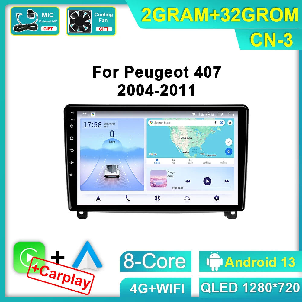 for Peugeot 407 2004-2011 Android Auto CarPlay Car Radio Screen GPS Video Player