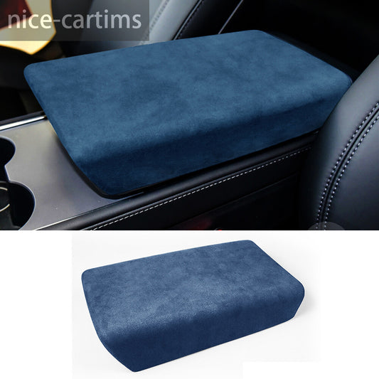 Suede Blue Car Center Console Armrest Box Panel Cover for Tesla Model 3 2017-23