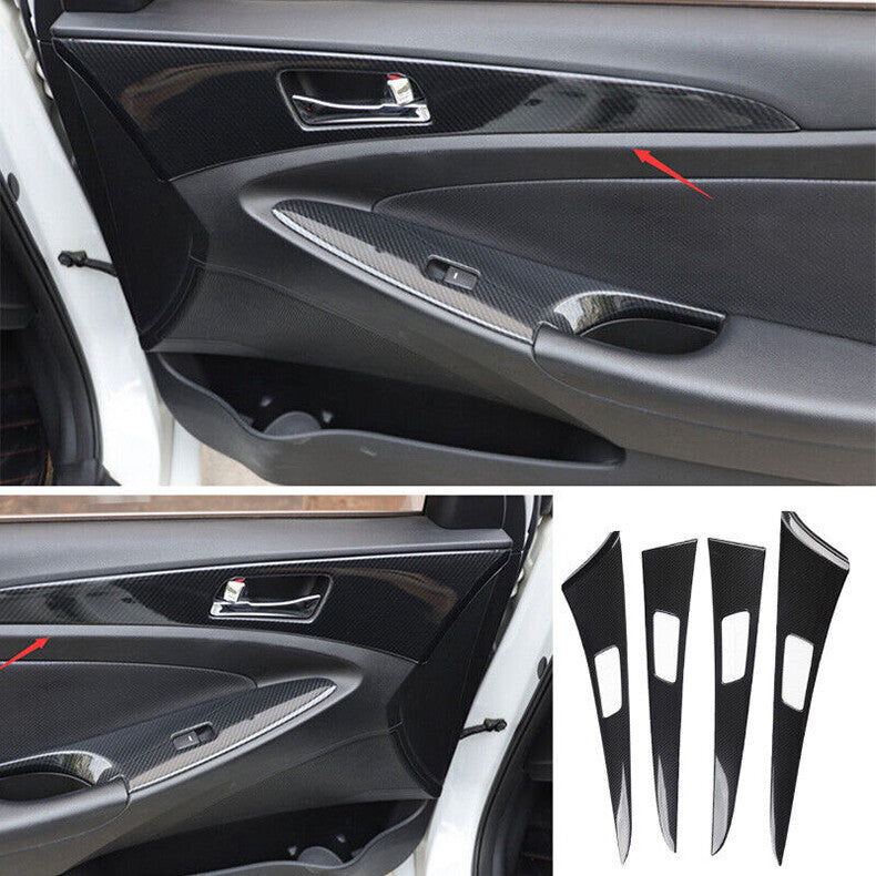 for Hyundai Sonata 2011-2014 Carbon Fiber Inner Door Bowl Panel Strap Cover Trim