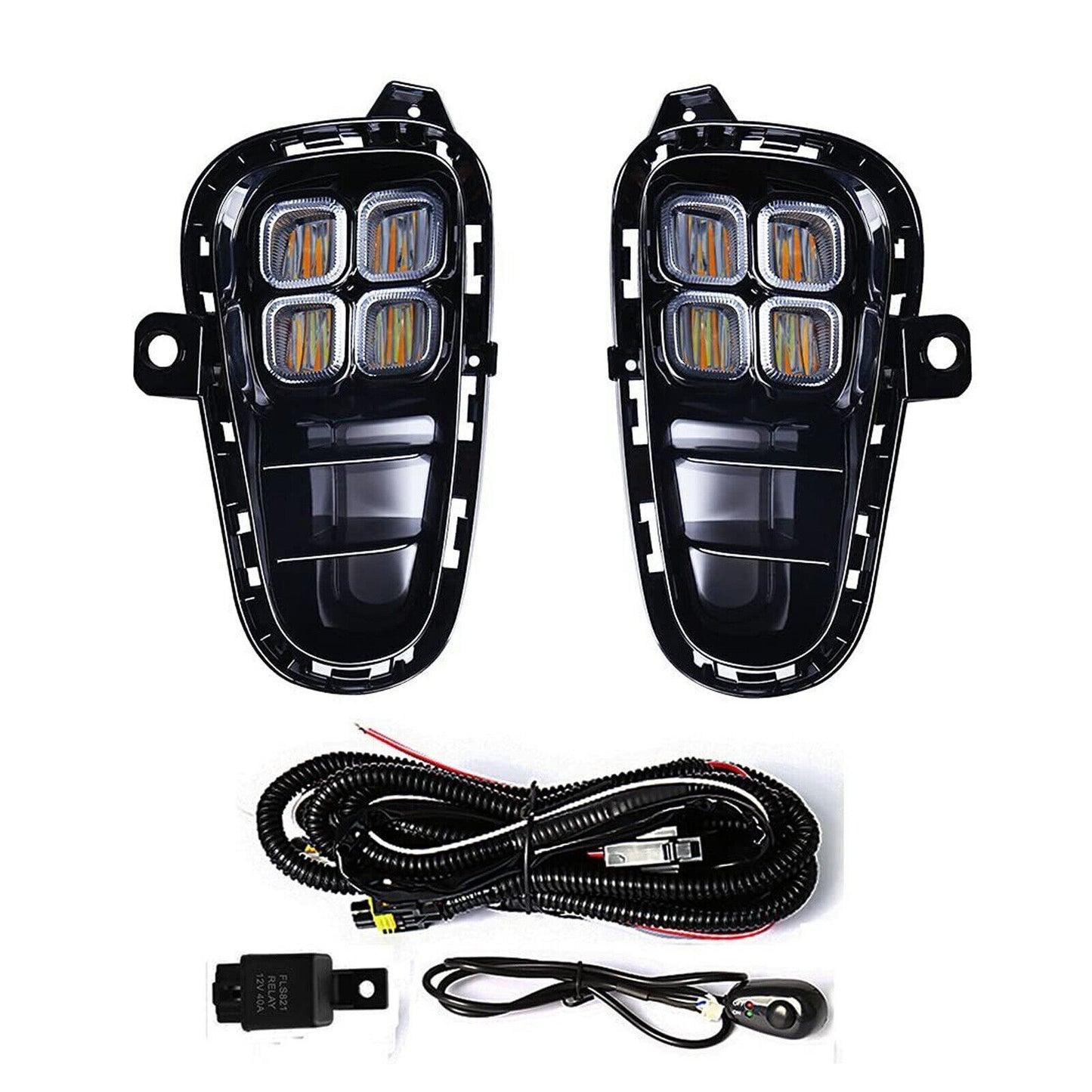 for KIA Rio 2018-2020 4 Eyes LED Daytime Running Fog light DRL w/ Wire Switch