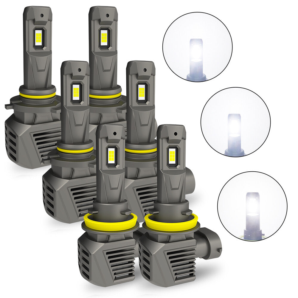 4/8X AUXITO 9005+H11 LED headlight combination high and low beam bulb kit, white and bright