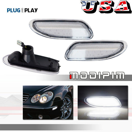 Suitable for Mercedes-Benz W203, C-Class, C200, 300 models, transparent white side marker LED lights - 01-07