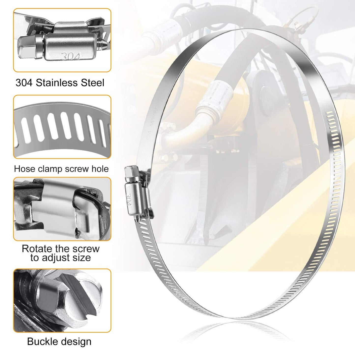 8-inch hose clamp, metal pipe clamp, worm gear adjustable 194-216 mm drive clamp, 6 pieces