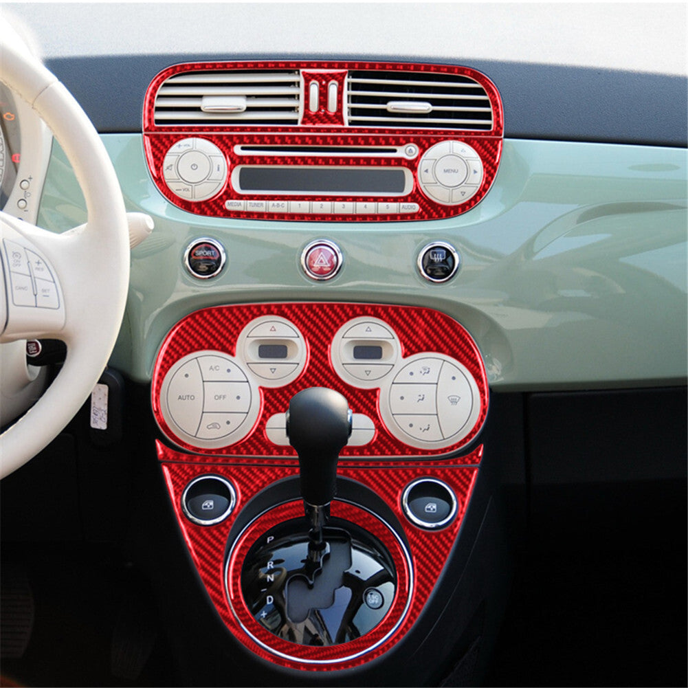 Red Carbon Fiber Digital Climate Center Console Trim Kit For 2012-2015 for Fiat 500