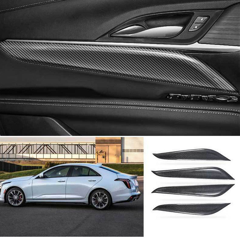 for Cadillac CT4 CT4-V 2020-2023 Carbon Fiber Inner Door Panel Cover Trim 4pcs
