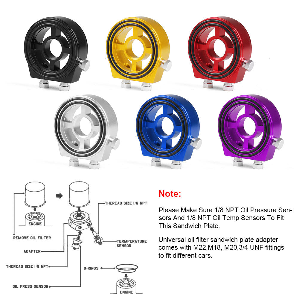 Oil filter cooler sandwich plate adapter oil pressure thermometer adapter accessories