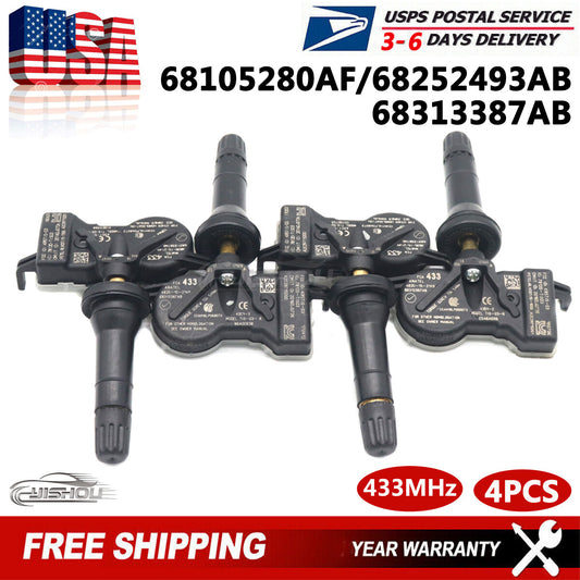 4x 68313387AB Tire Pressure Sensor TPMS For 2016-2021 for Jeep Renegade for Fiat 500X