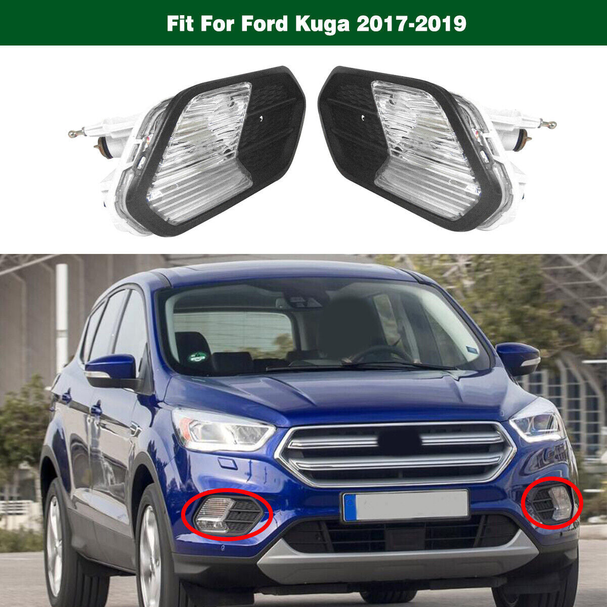 Clear Front Fog Lights Driving Lamps W/Cover Pair for Ford Escape 2017 2018 2019