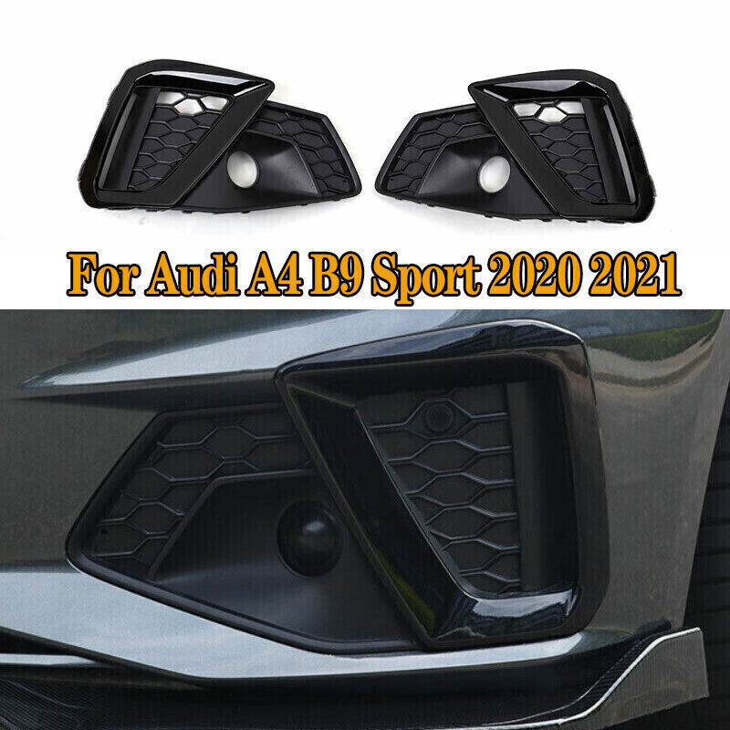 for Audi A4 B9 Sport 2020-22 ABS Black Front Bumper Fog Light Lamp Cover Trim 2x