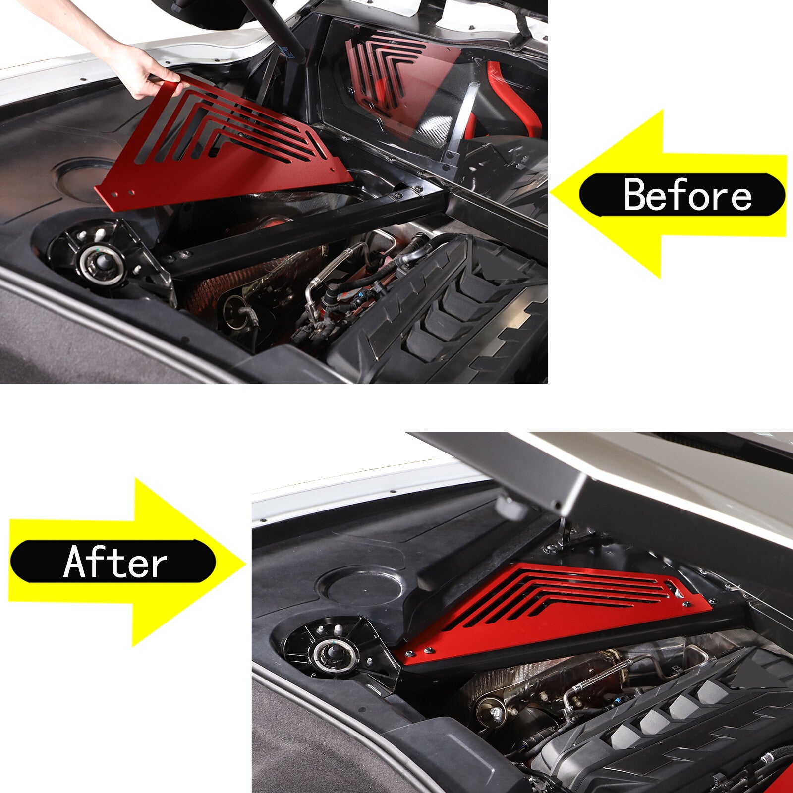 2-Piece Red Aluminum Alloy Engine Bracket Panel Engine Hood Suitable for CORVETTE C8 2020-2023