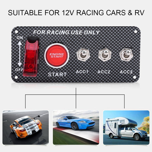 Car LED Toggle Carbon Panel Ignition 5in1 Switch Panel Engine Start Push Button