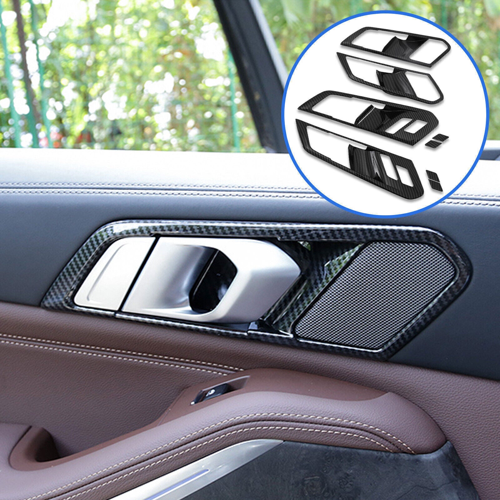 for BMW X5 2019-2023 Carbon Fiber Look Inner Door Handle Bowl Frame Cover Trims